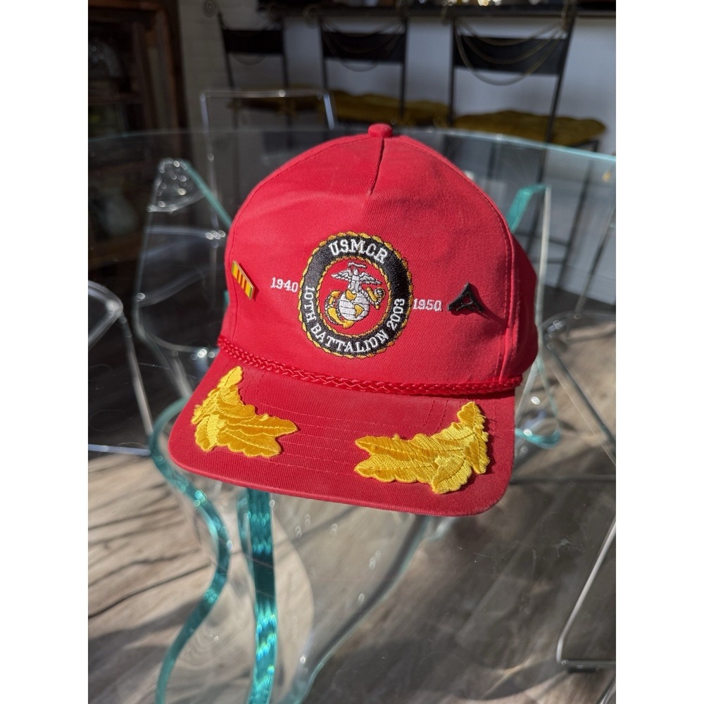 Vintage USMC United States Marine Corps Trucker Snapback Hat Cap Pins Gold Leaf - Picture 1 of 6